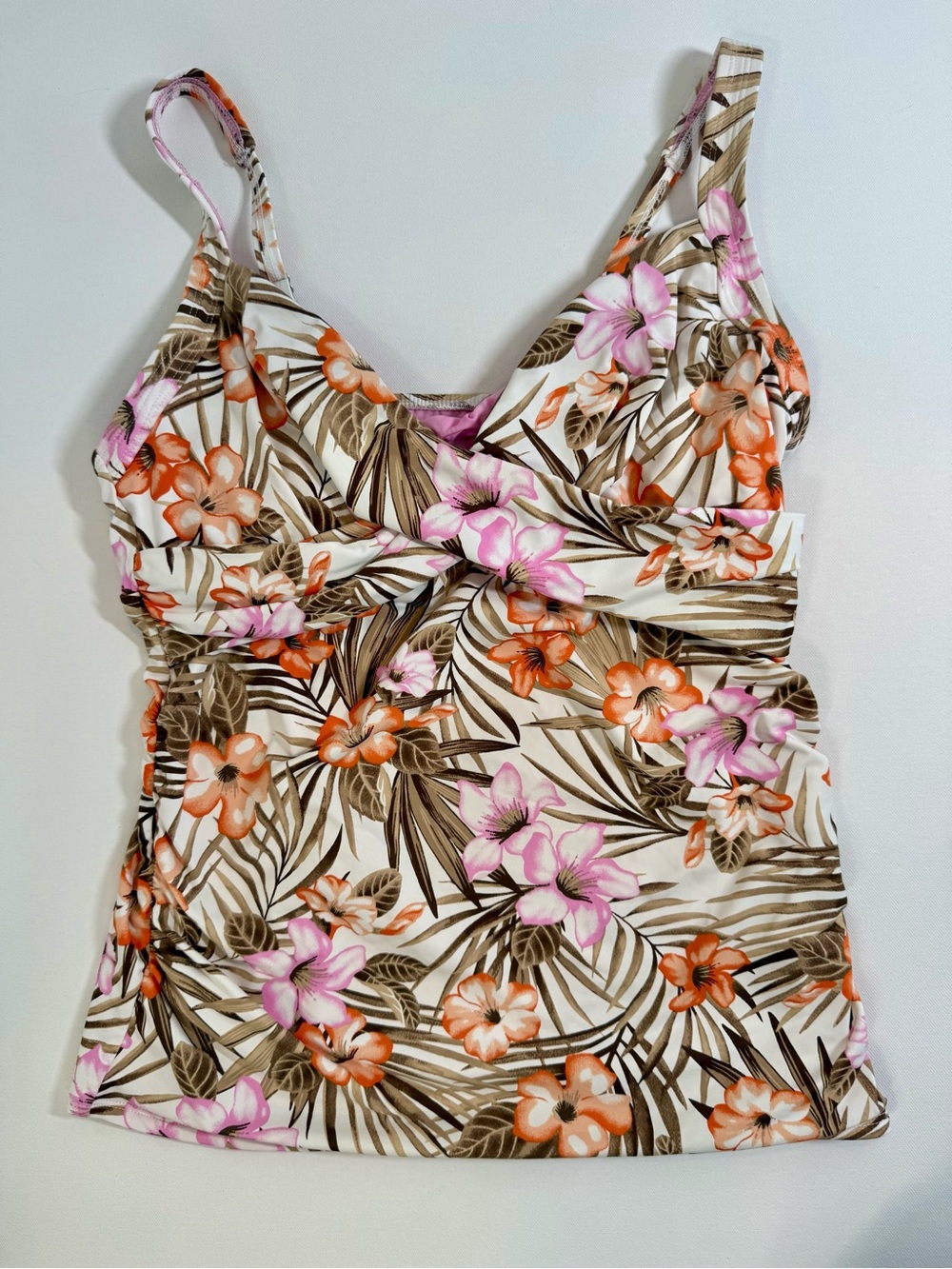 Lands' End Sweetheart Wrap Tankini Top Women’s Size 12 Tropical Floral Underwire